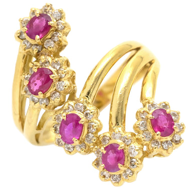 ノンブランド NON BRAND ルビー ダイヤ リング イエローゴールド K18YG ルビー ダイヤモンド リング 指輪 Au750 18K 18金 レッド 赤 13号