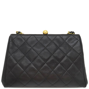 シャネル CHANEL マトラッセ がま口 チェーン ブラック キャビアスキン ハンドバッグ ゴールド金具 ヴィンテージ 黒