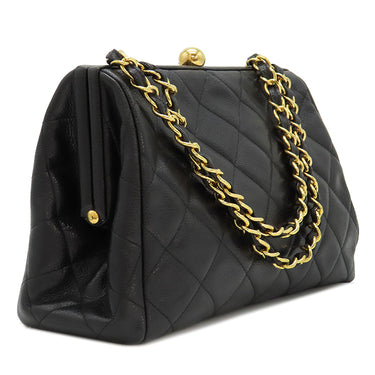 シャネル CHANEL マトラッセ がま口 チェーン ブラック キャビアスキン ハンドバッグ ゴールド金具 ヴィンテージ 黒