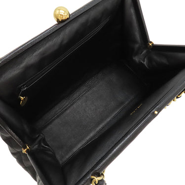 シャネル CHANEL マトラッセ がま口 チェーン ブラック キャビアスキン ハンドバッグ ゴールド金具 ヴィンテージ 黒