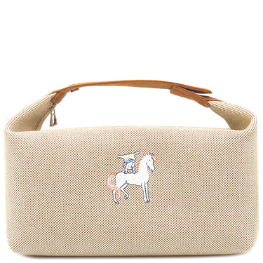 エルメス HERMES ブリッド ア ブラック カブリオル GM ビスキュイ トワルアッシュ ポーチ シルバー金具 トワルH ハンドバッグ バニティバッグ