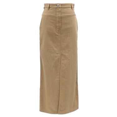 エルメス HERMES ロングスカート ベージュ コットン #34 スカート シルバー金具 薄茶 セリエボタン