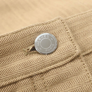 エルメス HERMES ロングスカート ベージュ コットン #34 スカート シルバー金具 薄茶 セリエボタン