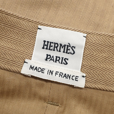 エルメス HERMES ロングスカート ベージュ コットン #34 スカート シルバー金具 薄茶 セリエボタン