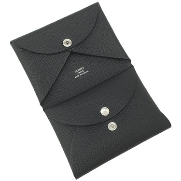 エルメス HERMES カルヴィ デュオ ブラック ヴォーエプソン カードケース シルバー金具 新品 未使用 黒