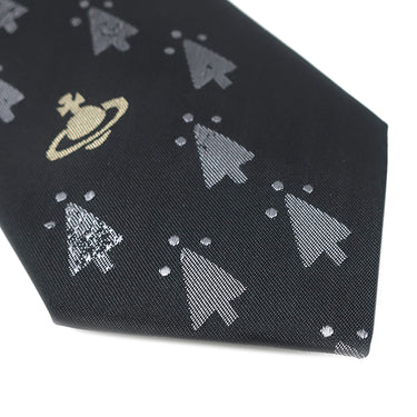 ヴィヴィアンウエストウッド Vivienne Westwood ツリー柄 7cm ブラック×グレー シルク ネクタイ 黒 オーブ