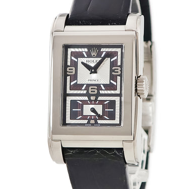 腕時計 ロレックス ROLEX チェリーニ プリンス 5443/9 D番 手巻き メンズ D番 K18WG無垢 角型 ブラック シルバー スモールセコンド