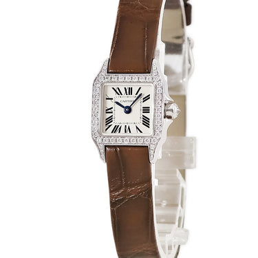 腕時計 カルティエ Cartier サントス ドゥモワゼル ミニ WF902005 クオーツ レディース K18WG無垢 純正ダイヤ アイボリー スクエア