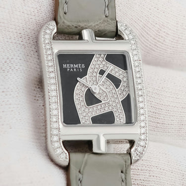 腕時計 エルメス HERMES ケープコッド CC1.330 クオーツ レディース 純正ダイヤ 角型 ドゥブルトゥール 2連 グレー