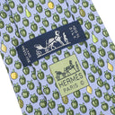 エルメス HERMES リンゴ 果物 フルーツ 9cm ブルー×グリーン シルク ネクタイ 青 水色 総柄 マンゴー パイナップル