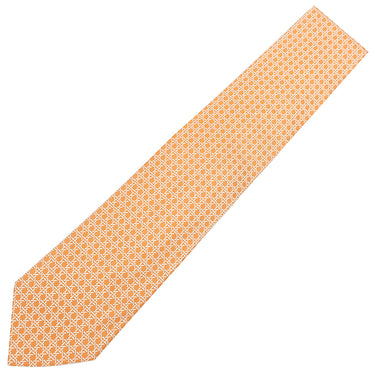 エルメス HERMES 幾何学模様 8cm オレンジ シルク ネクタイ