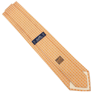 エルメス HERMES 幾何学模様 8cm オレンジ シルク ネクタイ