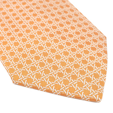 エルメス HERMES 幾何学模様 8cm オレンジ シルク ネクタイ