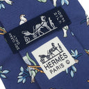 エルメス HERMES 9cm ネイビー シルク ネクタイ 楽器 すずめ 総柄 動物柄 鳥