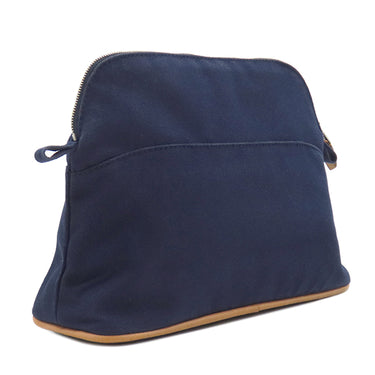 エルメス HERMES ボリードポーチ MM ネイビー コットン ポーチ シルバー金具 紺