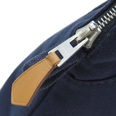 エルメス HERMES ボリードポーチ MM ネイビー コットン ポーチ シルバー金具 紺
