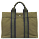 エルメス HERMES フールトゥ PM オリーブ×ネイビー キャンバス トートバッグ シルバー金具