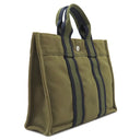 エルメス HERMES フールトゥ PM オリーブ×ネイビー キャンバス トートバッグ シルバー金具