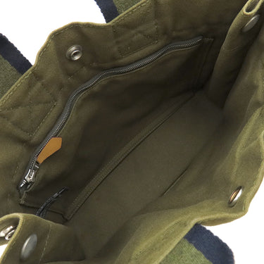 エルメス HERMES フールトゥ PM オリーブ×ネイビー キャンバス トートバッグ シルバー金具