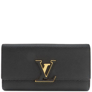 ルイヴィトン LOUIS VUITTON ポルトフォイユ カプシーヌ M61248 ノワール トリヨンレザー 長財布 ゴールド金具 黒 ピンク LVロゴ