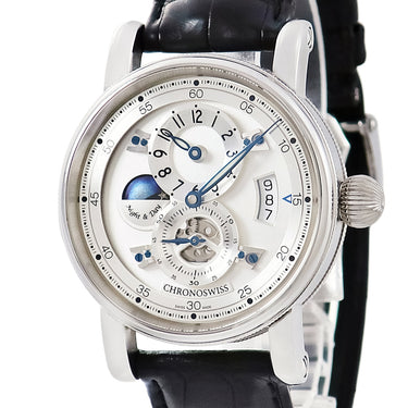 腕時計 クロノスイス CHRONOSWISS フライング レギュレーター ナイトアンドデイ CH-8763-SISI 自動巻き メンズ シルバー デイト 青針