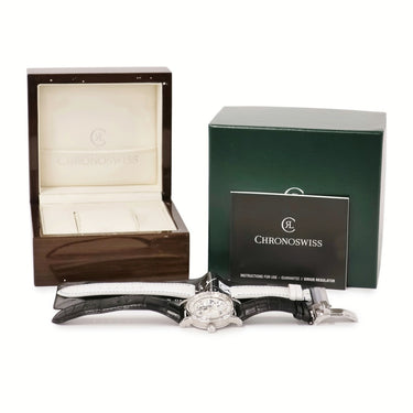 腕時計 クロノスイス CHRONOSWISS フライング レギュレーター ナイトアンドデイ CH-8763-SISI 自動巻き メンズ シルバー デイト 青針