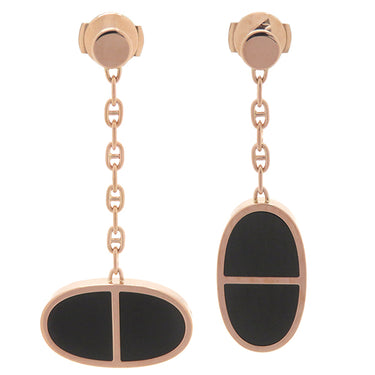 エルメス HERMES シェーヌダンクル ヴェルソ ブラックXローズゴールド K18PG セラミック ピアス ピンクゴールド ドロップピアス アシンメトリー