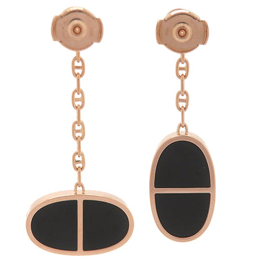 エルメス HERMES シェーヌダンクル ヴェルソ ブラックXローズゴールド K18PG セラミック ピアス ピンクゴールド ドロップピアス アシンメトリー