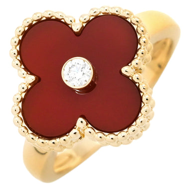 ヴァンクリーフアーペル Van Cleef & Arpels ヴィンテージ アルハンブラ VCARD40800 レッドXイエローゴールド K18YG ダイヤモンド カーネリアン #51(JP11) リング 指輪 赤 1Pダイヤ 11号