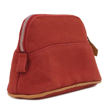 エルメス HERMES ボリードポーチ ミニミニ ルージュ コットン ポーチ シルバー金具 赤