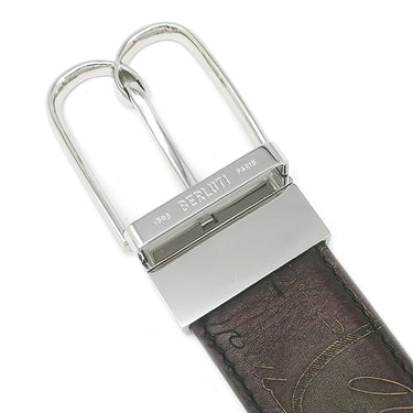 ベルルッティ BERLUTI B ボリュート スクリットレザー 35MM リバーシブルベルト C0068 MOGA×NERO ヴェネチアレザー #95 ベルト シルバー金具 黒 グレー 茶 カリグラフィ