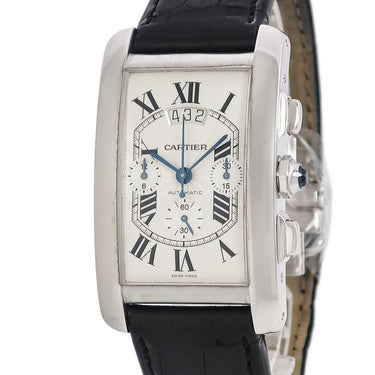 腕時計 カルティエ Cartier タンク アメリカン クロノグラフ XL W2609456 自動巻き メンズ メーカーOH済 K18WG無垢 シルバー ギヨシェ