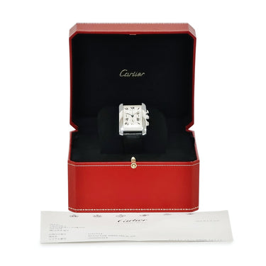 腕時計 カルティエ Cartier タンク アメリカン クロノグラフ XL W2609456 自動巻き メンズ メーカーOH済 K18WG無垢 シルバー ギヨシェ