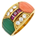 ノンブランド NON BRAND ルビー 珊瑚 ダイヤ リング イエローゴールド K18YG ルビー 珊瑚 カルセドニー ダイヤモンド リング 指輪 Au750 18K 18金 赤 緑 ピンク 12.5号