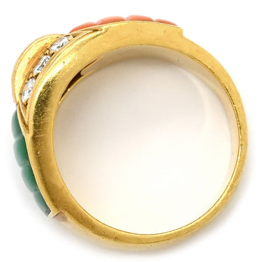 ノンブランド NON BRAND ルビー 珊瑚 ダイヤ リング イエローゴールド K18YG ルビー 珊瑚 カルセドニー ダイヤモンド リング 指輪 Au750 18K 18金 赤 緑 ピンク 12.5号