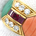 ノンブランド NON BRAND ルビー 珊瑚 ダイヤ リング イエローゴールド K18YG ルビー 珊瑚 カルセドニー ダイヤモンド リング 指輪 Au750 18K 18金 赤 緑 ピンク 12.5号