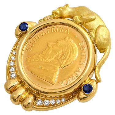 ノンブランド NON BRAND クルーガーランド金貨 ループタイ留め具 イエローゴールド K18YG K24YG サファイア ダイヤモンド アクセサリー