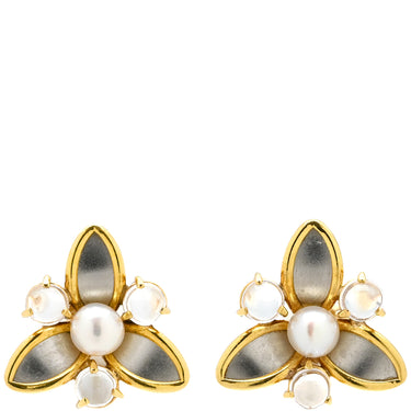 ノンブランド NON BRAND コンビピアス フラワーモチーフ イエローゴールドXプラチナシルバー K18YG Pt850 色石 ピアス