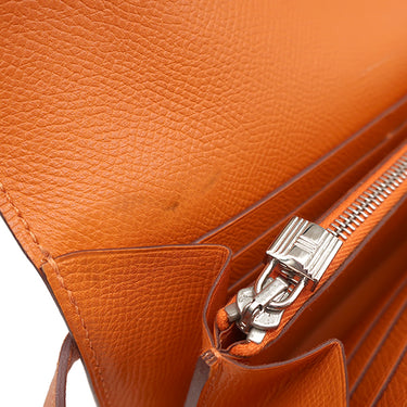 エルメス HERMES ケリーウォレット ロング オレンジ ヴォーエプソン 長財布 シルバー金具
