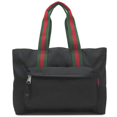 グッチ GUCCI ロゴ ラージ 802172 ブラック ナイロン トートバッグ シルバー金具 ショルダー 肩掛け 旅行バッグ