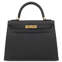 エルメス HERMES ケリー28 外縫い ブラック ヴォーエプソン 2WAYバッグ ゴールド金具 黒 ショルダー