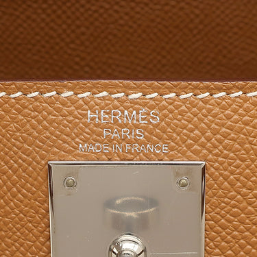 エルメス HERMES ケリー28 外縫い ゴールド ヴォーエプソン 2WAYバッグ シルバー金具 茶 ショルダー