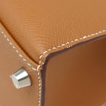 エルメス HERMES ケリー28 外縫い ゴールド ヴォーエプソン 2WAYバッグ シルバー金具 茶 ショルダー