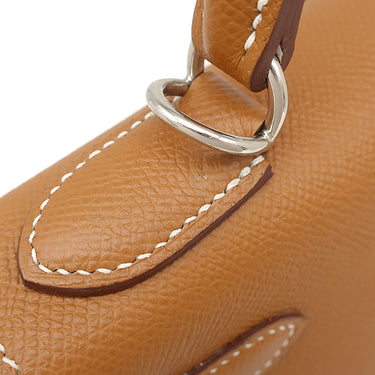 エルメス HERMES ケリー28 外縫い ゴールド ヴォーエプソン 2WAYバッグ シルバー金具 茶 ショルダー