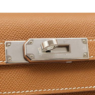 エルメス HERMES ケリー28 外縫い ゴールド ヴォーエプソン 2WAYバッグ シルバー金具 茶 ショルダー