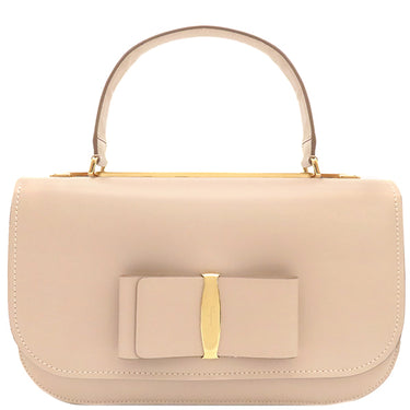 フェラガモ FERRAGAMO ヴァラ リボン ハンドバッグ ピンクベージュ レザー 2WAYバッグ ゴールド金具 ショルダーバッグ トップハンドル