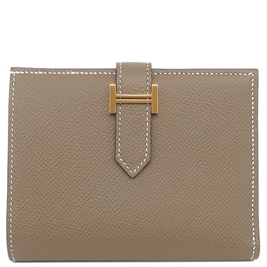 エルメス HERMES ベアンコンパクト エトゥープ ヴォーエプソン 二つ折り財布 ゴールド金具 グレージュ