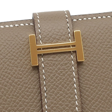 エルメス HERMES ベアンコンパクト エトゥープ ヴォーエプソン 二つ折り財布 ゴールド金具 グレージュ