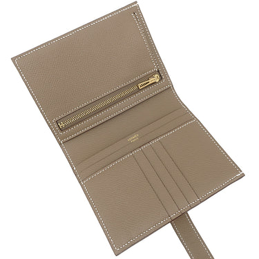 エルメス HERMES ベアンコンパクト エトゥープ ヴォーエプソン 二つ折り財布 ゴールド金具 グレージュ