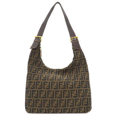 フェンディ FENDI ズッカ ブラウン×ダークブラウン キャンバス レザー ショルダーバッグ ゴールド金具 茶 FF 肩掛け